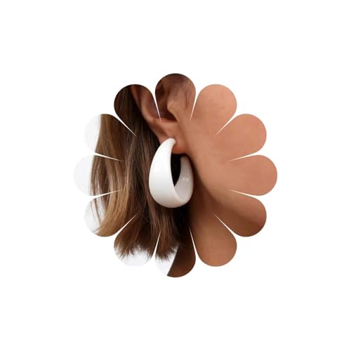 Inateannal Boho Acr&iacute;lico Pendientes De Aro Blanco Grueso En Forma De C Pendientes De Resina Acr&iacute;lica...