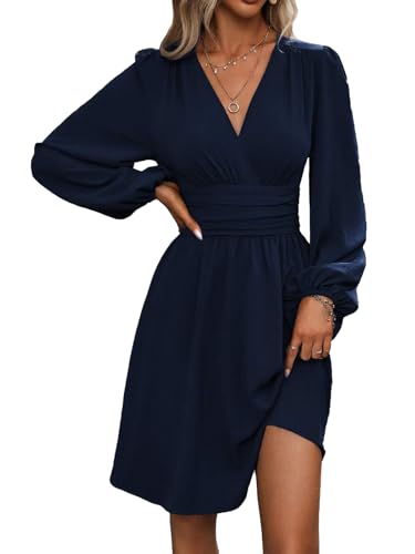 LIAMERHE Vestido Vestido Manga Larga Mujer Casual Vestidos Largos Cuello en V Elegante Vestido de Manga...
