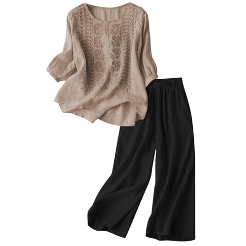 Genérico Conjunto de dos Piezas para Dama Traje de Lino y Algodón para Otoño e Invierno Set Boho con...