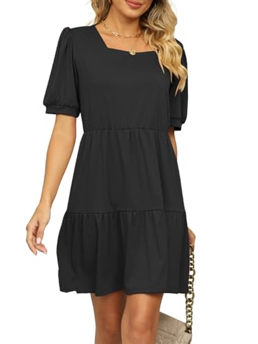 crazy bean Vestido Verano Mujer Casual Vestidos Boho Chic Vestidos Cortos con Volantes Cuello Cuadrado de...