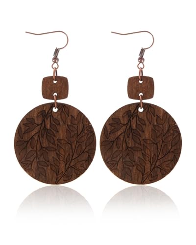 HZAOPZE 1 par Pendientes Colgantes Boho, Pendientes Colgantes de Madera Estilo Bohemio Vintage Aros...