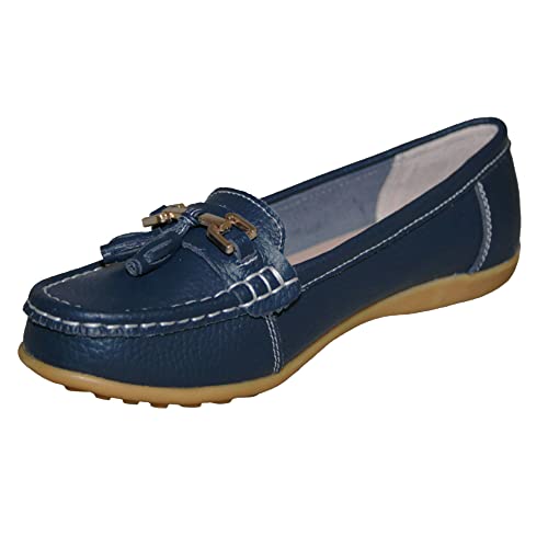 Camilla - Mocasines de piel con borlas para mujer, color azul marino, marino, 35 EU