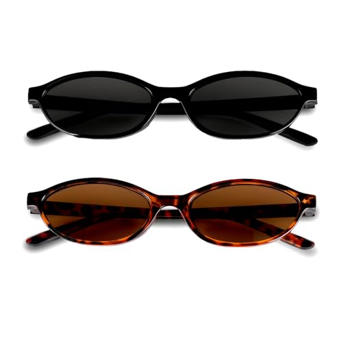 BUTBU 2 Pares Gafas de Sol Retro, Retro Gafas de Sol Ovaladas para Mujer y Hombre, Gafa-s de Ret-ro Cat...