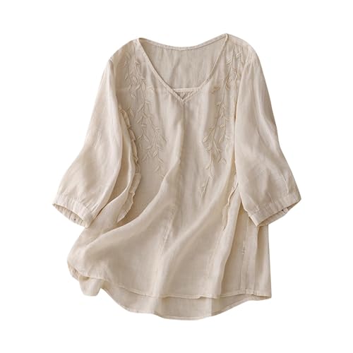 Mujer Manga 3/4 Top Verano Algodón Correa Manga Corta Cuello Redondo Suelto Lounge Boho Blusas Vintage...