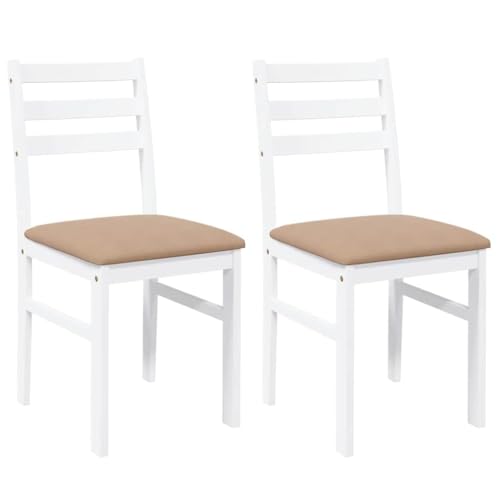 vidaXL Sillas de Comedor con Cojines 2uds Madera Maciza Blanco Caucho, Silla de Comedor, Silla de Cocina,...