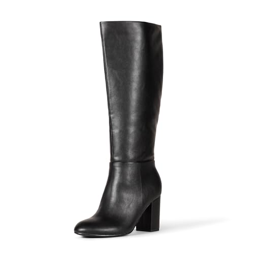 Amazon Essentials Bota de tac&oacute;n alto Mujer, Negro Cuero de Imitaci&oacute;n, 38 EU