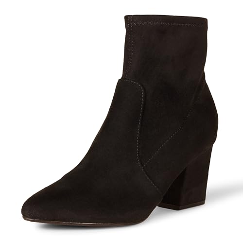 Amazon Essentials Bot&iacute;n El&aacute;stico y Ajustado con Tac&oacute;n Mujer, Negro Micro Gamuza, 35 EU Ancho