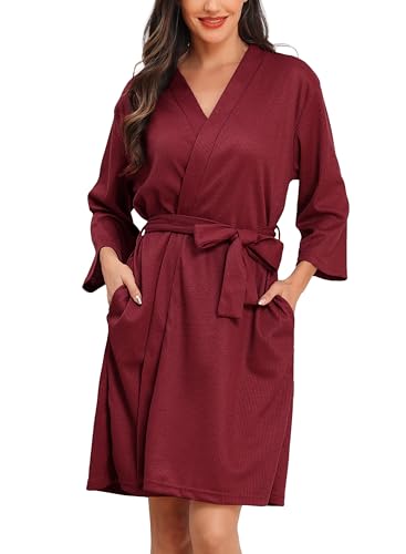 Lovasy Albornoces De Casa Mujer Manga 3/4 Kimono Waffle Albornoz para Mujer Nido Abeja Respirable Ropa De...