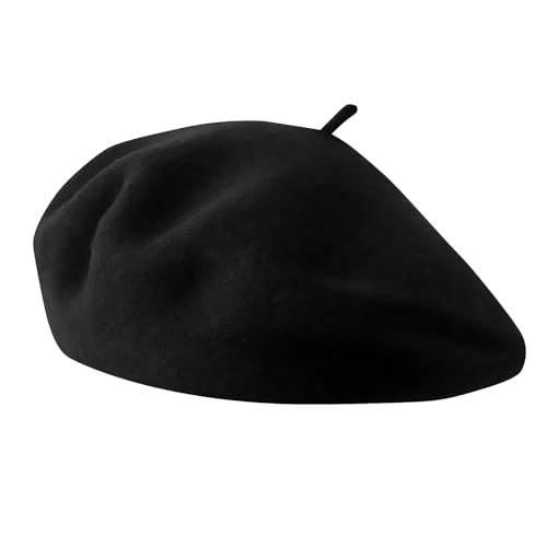 Boina de Lana para Adultos Unisex, Sombrero Francés Mujeres Hombres Negro, Boina Francesa Clásica...