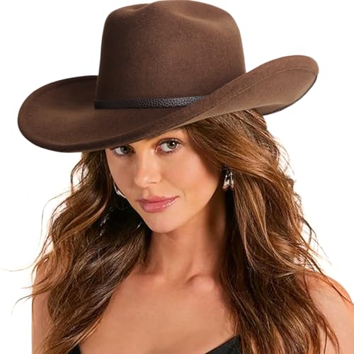 DRESHOW Sombrero de Vaquero para Mujers y Hombres Sombrero de Vaquera Western Cl&aacute;sico con Cintur&oacute;n de...