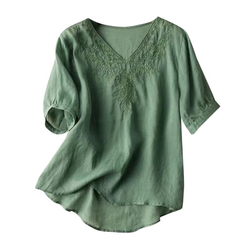 Camisas Mujer con Bordado en el Pecho, Blusa Fresca de Algod&oacute;n,Estilo Boho Chic, Camisa Mujer Manga...
