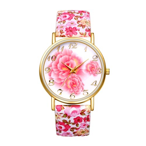 JewelryWe Reloj Boho Impreso Mujer: Reloj de Cuarzo Anal&oacute;gico Redondo para Se&ntilde;ora Correas de Cuero...