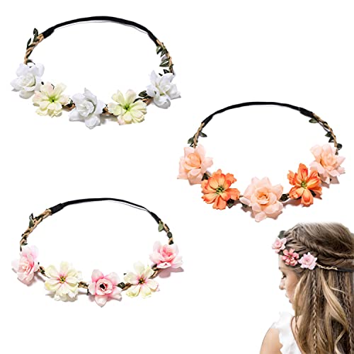 YHZMY 3 Piezas Diadema de boda floral, Corona De Flores,Corona Flores Novia, Flor Hecha a Mano Diadema,...