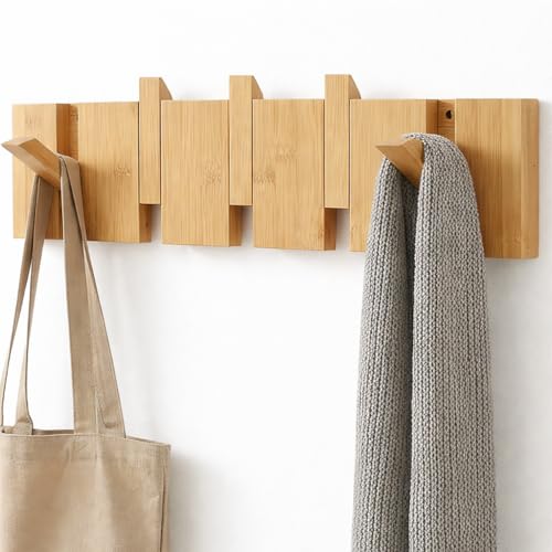 PARCARIA, Percheros Pared, Perchero pared de madera, Perchero Plegable con 5 Ganchos, 54 CM, Perchero...