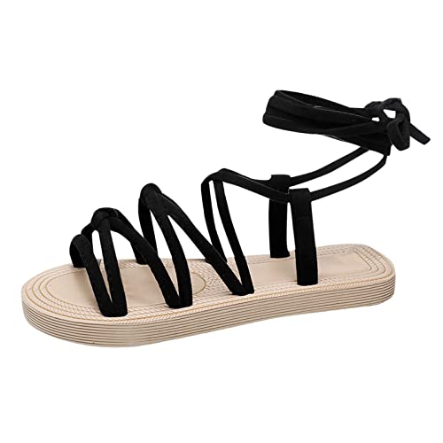 ZTFYKLIN Sandalias Mujer Verano Negro Zapatos De Tacones Gruesos Botas Cuero Altos Con Cremallera (Black,...