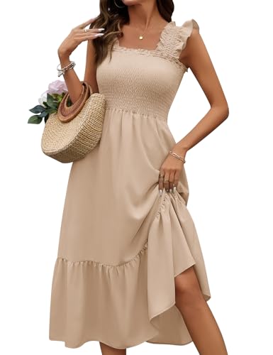 heekpek Vestido Largo Verano Mujer Cuello Cuadrado Fruncido Vestidos Elegantes Sin Mangas Ligero Cintura...