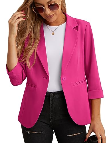 GRECERELLE Blazer elegante para mujer, chaqueta de manga 3/4, para negocios, casual, trabajo, oficina,...