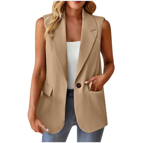 Blazer - Chaleco deportivo elegante sin mangas para mujer, monocolor, chaqueta de traje de oficina con...