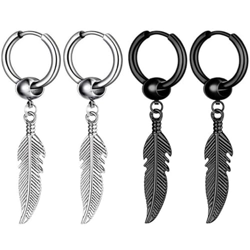 Kawailay 2 pares de pendientes de aro con forma de pluma, de acero inoxidable, con pluma, pendientes...