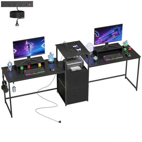 HOMCOM Mesa Gaming Doble, Escritorio Extralargo de 244 cm, Mesa Gamer con Estaci&oacute;n de Carga, Puertos...