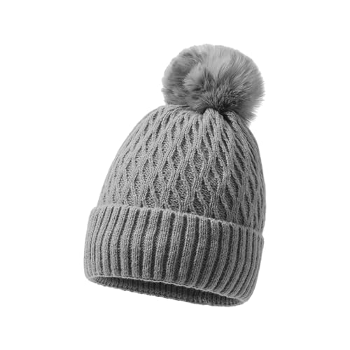 NyxSeat Gorro de Punto para Mujer - Invierno C&aacute;lido, Pomp&oacute;n, Quimioterapia - Color Gris, Talla 30-65