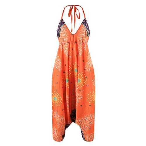 Nuofengkudu Mujer Mono Jumpsuit Harem Pantalones Boho Print Baggy Cuello En V Cintura Alta Sin Manga...