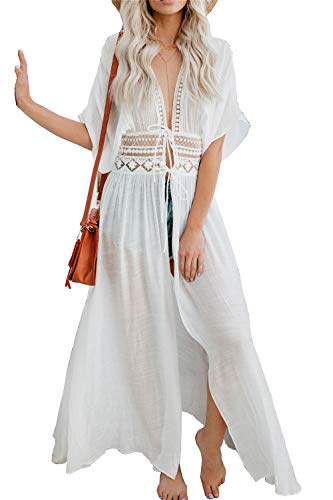 L-Peach Vestido Largo de Playa para Mujer, Blanco 7, Talla &uacute;nica