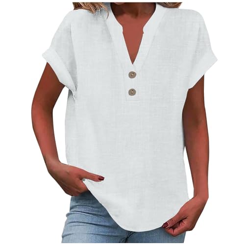 Camisa de mujer de manga corta de algodón con botones y cuello en V, top blusa, vestido occidental, 1...