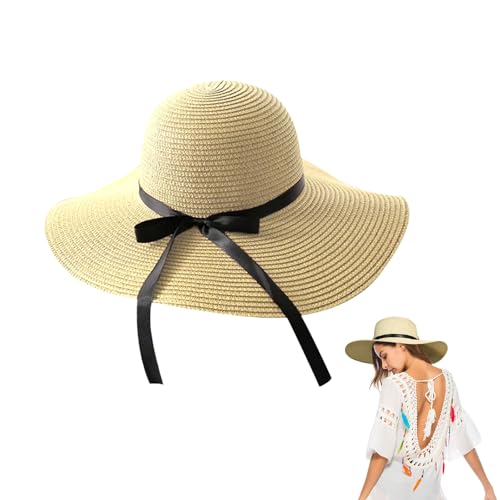 UILYNIU Sombrero de Visera Plegable de Playa de Paja de ala Ancha, Sombrero De Playa para Mujer De...