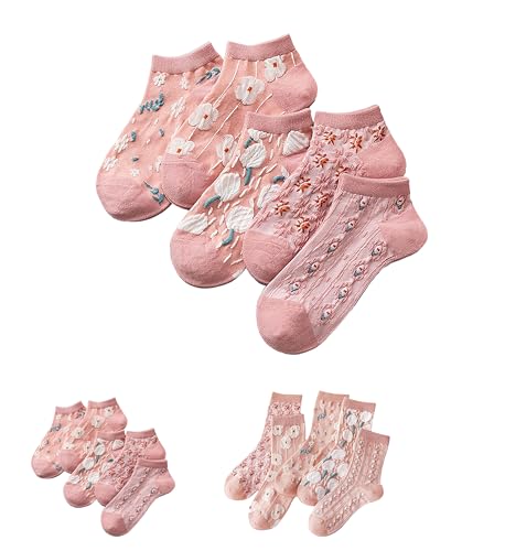Ivedin | Pack 5 modelos de Calcetines de Algodón, con Divertidos Diseños de Flores Rosas para Mujer y...
