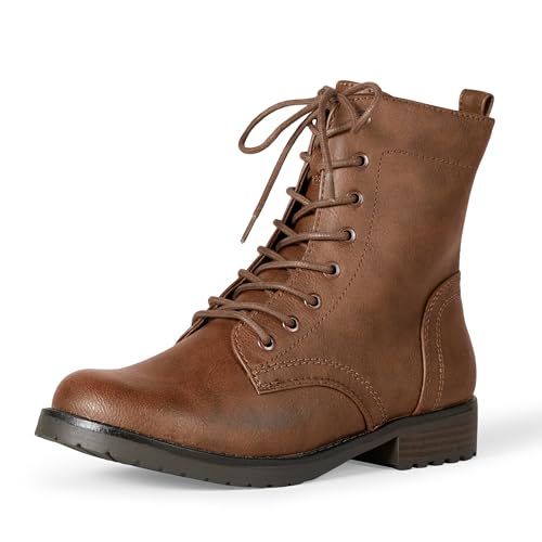 Amazon Essentials Botas de combate con cordones para mujer, color co&ntilde;ac, talla 9.5