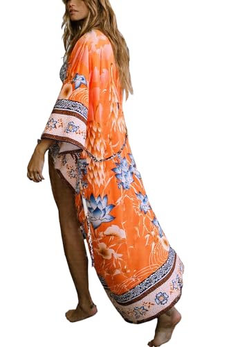 YouKD C&aacute;rdigan de Algod&oacute;n para Mujer Vestido Largo de Traje de Ba&ntilde;o de Playa Kimono Largo Bohemio...