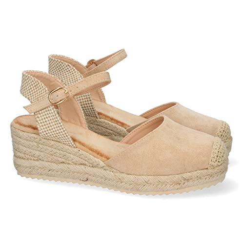 shoes&blues.es 63021-Sandalia de Cuna para Mujer, Forrado de Yute, Pala Cerrada, y Cierre de Hebilla,...