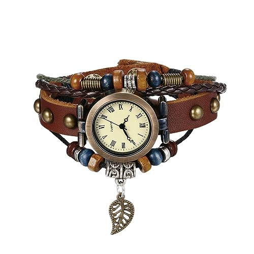 JewelryWe Reloj Vintage de Cuero para Mujer, Pulsera Vintage Trenzada de Varias Capas, Reloj Anal&oacute;gico...
