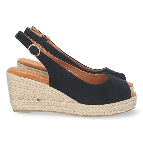 shoes&blues.es 70966-Sandalia de Cuna para Mujer, Forrada de Yute, Punta Abierta, y Cierre de Hebilla en...