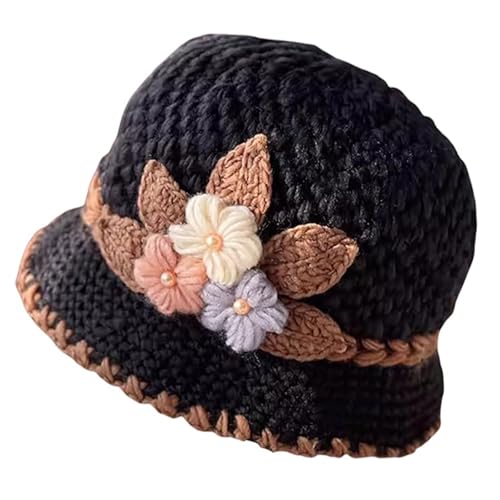 Muorruo French Thicken Mujeres Flores Sombrero de Punto Elegante Gorro de Dama Sombrero de Cubo de...
