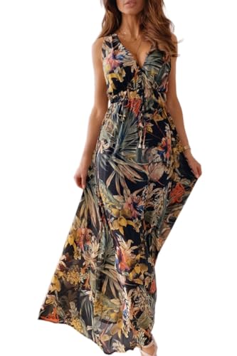 Yutdeng Vestido Casual de Verano Mujer Sin Mangas, Vestido Playa Bohemio Maxi Largo Chic, Cuello V Boho...