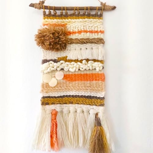 Gen&eacute;rico Tapiz Tejido a Mano Alfaz, Decoraci&oacute;n de Pared Bohemia, Lana Natural en Colores Crudo Tierra y...