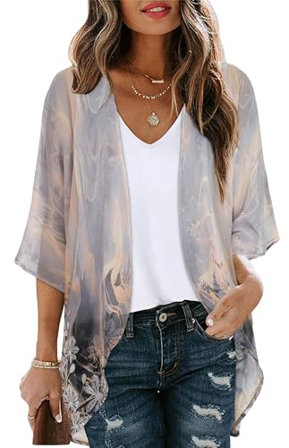 Gosunny Mujer Verano Tops Playa Kimono Boho Bikini Cover Up Oversized Floral Estampado C&aacute;rdigan, Gris...