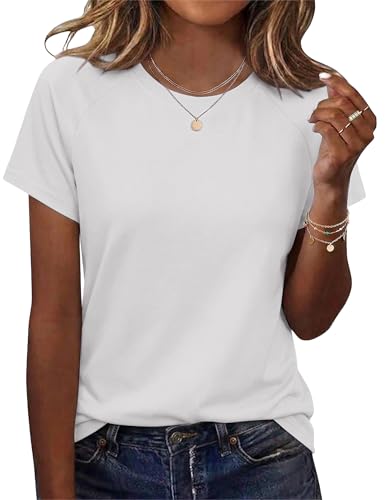 Jahetuul Camiseta Mujer Casual Cuello Redondo Manga Corta Top Liso de Verano Transpirable Corte Suelto y...