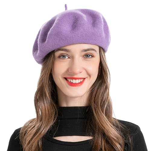 ZLYC Estilo Franc&eacute;s Cl&aacute;sicas Lana Boina Gorro para Mujeres (P&uacute;rpura),Talla &uacute;nica