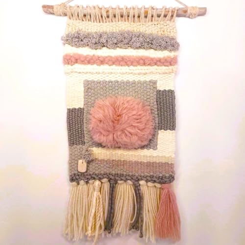 Gen&eacute;rico Tapiz Tejido a Mano Alcoy, decoraci&oacute;n de Pared Bohemia, Lana Natural, Colores Crudo Rosa y...