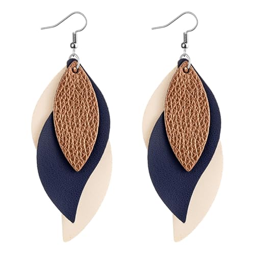 Pendientes Boho Hoja de Cuero, Pendientes Colgantes de Cuero Multicapa, Pendient en Forma de Hoja...