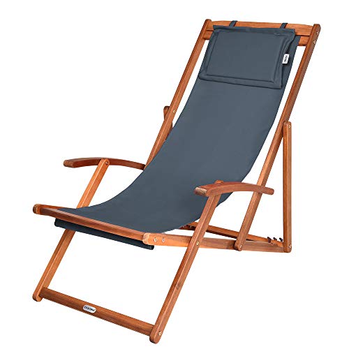 CASARIA&reg; Tumbona Silla de Madera de Acacia Plegable 3 Posiciones Carga 160KG 94x94x60cm Sillas Jard&iacute;n...