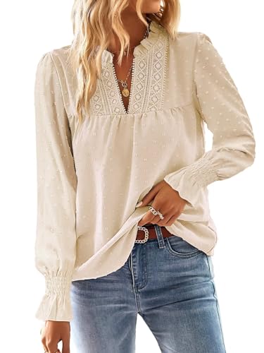 TUUHAW Blusa Mujer Manga Larga Boho Top con Mangas de Volantes Camisa Elegante con Cuello en V Casual...