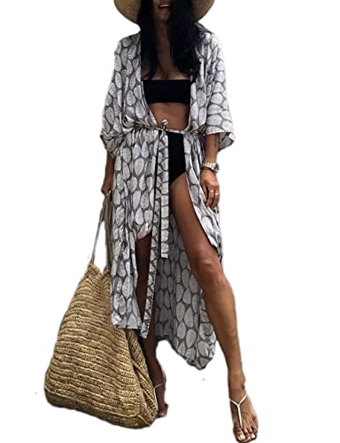 Bsubseach Suelto Traje de baño Cubrir Ups Summer Beach Kimono Cardigans para Mujeres Boho Coverup Grey...
