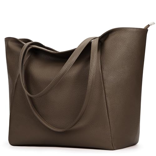 Bolsos grandes para mujer, con asa superior, de piel sint&eacute;tica, con cremallera, para el trabajo,...