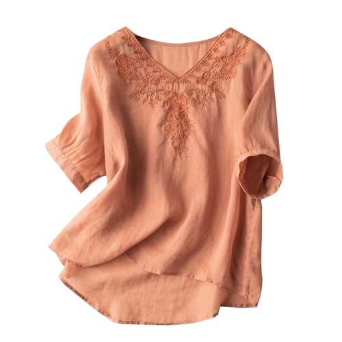 Camisas Mujer con Bordado en el Pecho, Blusa Fresca de Algod&oacute;n,Estilo Boho Chic, Camisa Mujer Manga...