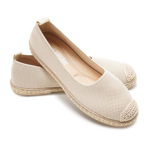 GLAMORA Bailarinas Mujer Esparto Zapatos Planos de Punto Transpirable Manoletinas Mujer Suela Goma con...