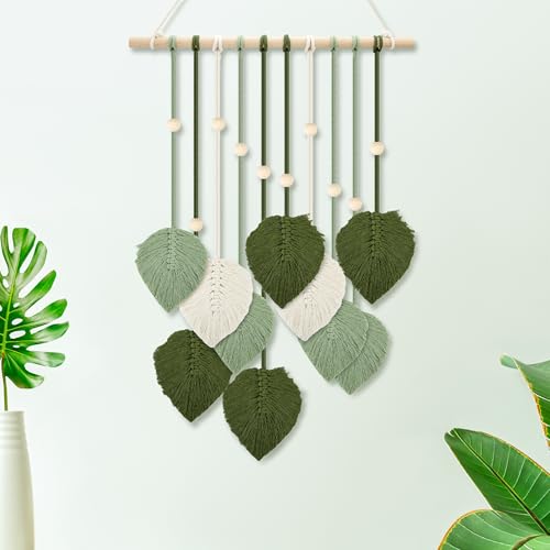 Heveer Tapiz de Macram&eacute; para Colgar en la Pared Hecho a Mano Macram&eacute; de pared Boho Deco Tapiz de Hojas...